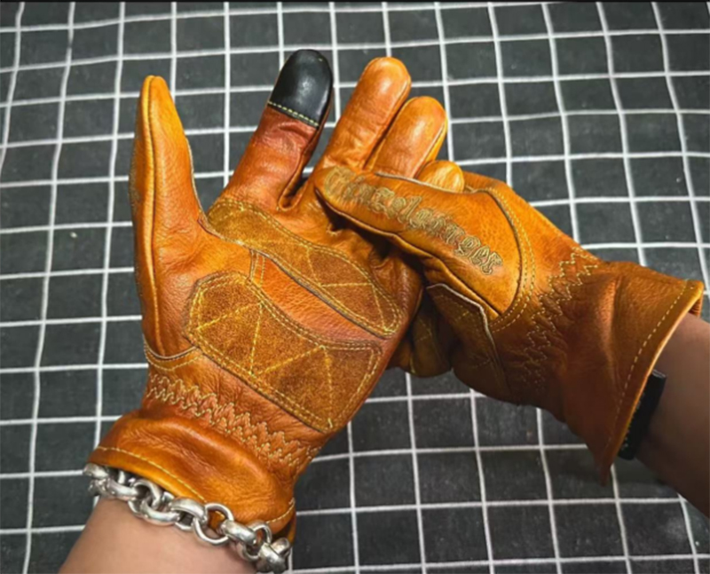 Motorcycle Gear Used - Handmade Genuine Leather Retro Motorcycle Gloves