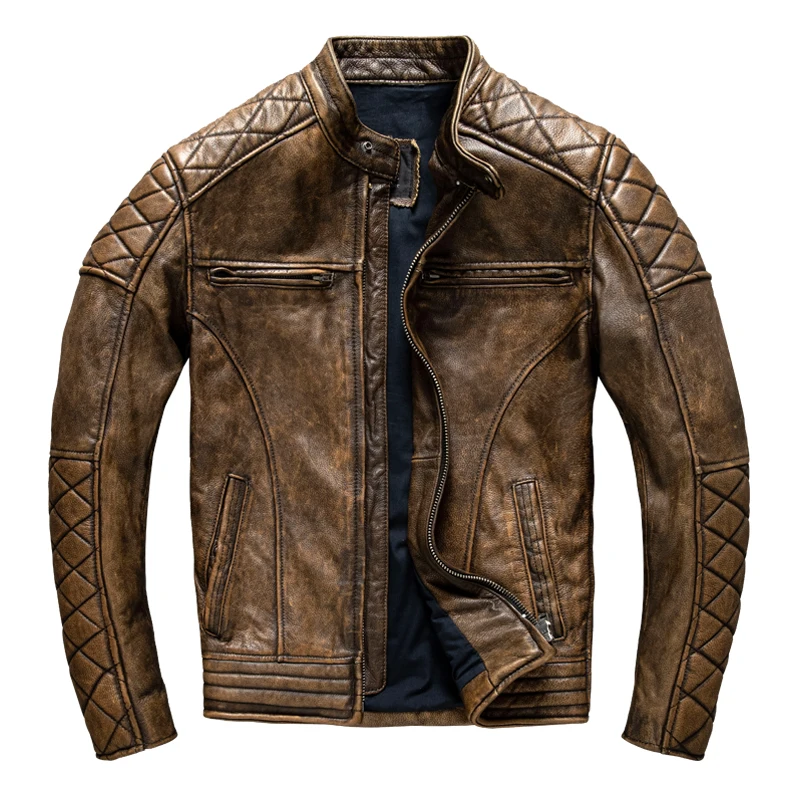 Riding Jacket Leather - Vintage Men Leather Jacket Yellow Brown