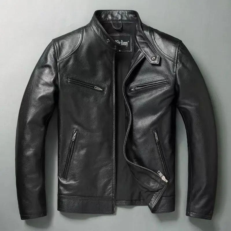 Riding Jacket Leather - Genuine Leather Jacket Men 100%Cowhide Slim
