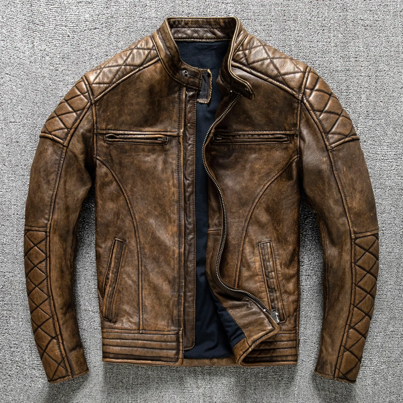 Vintage Men Leather Jacket Yel - Riding Jacket Leather 评论和价格