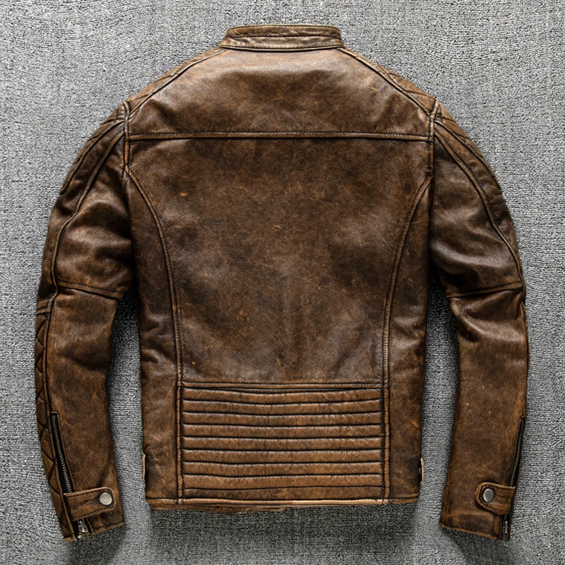 Vintage Men Leather Jacket Yel - Riding Jacket Leather 评论和价格