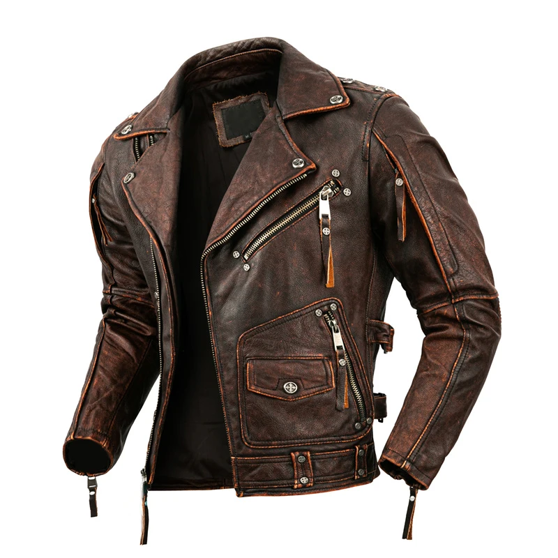 Men's Natural Leather Motorcyc - Riding Jacket Leather 评论和价格