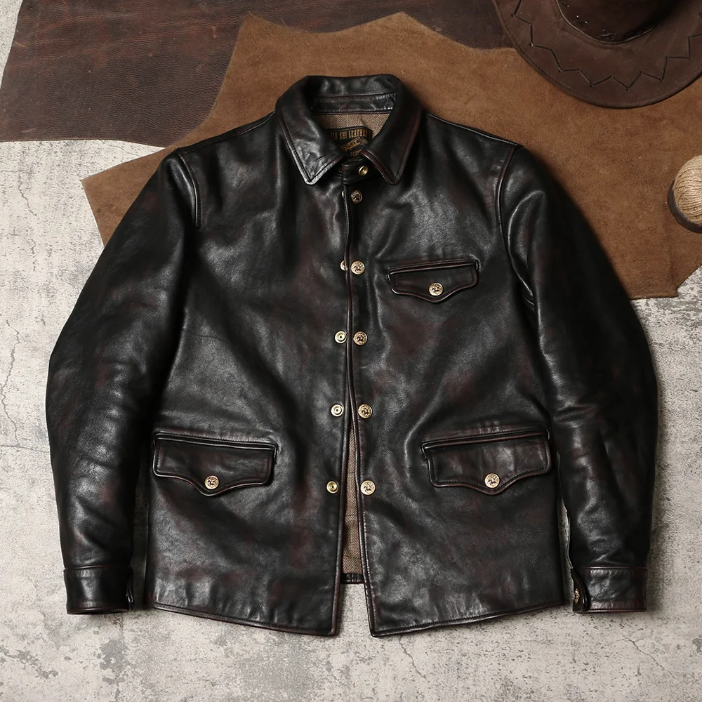 YR!Free shipping.Men Deep brow - Riding Jacket Leather 评论和价格