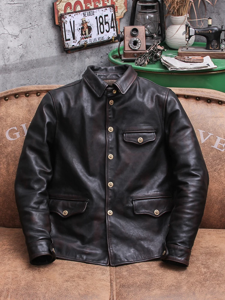 YR!Free shipping.Men Deep brow - Riding Jacket Leather 评论和价格