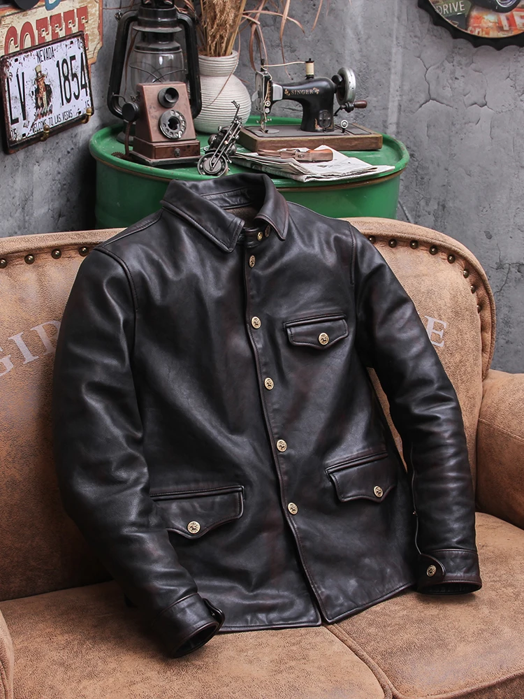 YR!Free shipping.Men Deep brow - Riding Jacket Leather 评论和价格